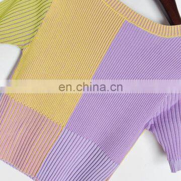 TWOTWINSTYLE Casual Patchwork Women Sweater O Neck Short Sleeve Tunic Short Hit Color photo-6