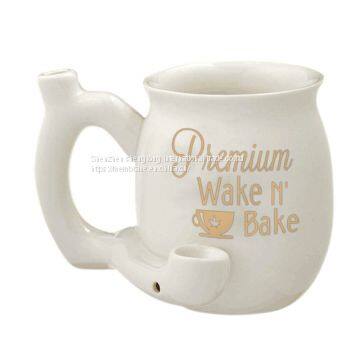 2023 amazon best selling black color 350ml Wake and Bake smoking coffee mug with pipe