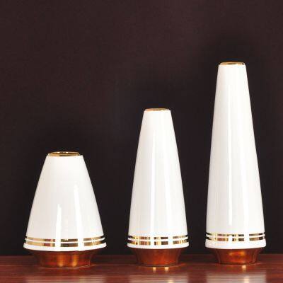 Light Luxury Chimney Creative Gild White Green Ceramic Plant Vase For Dry Flower Decor photo-2