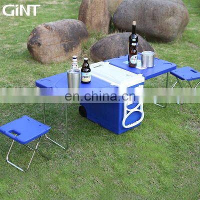 GiNT 28L Outdoor Cooler Box Hard Coolers Portable wheels Handles Table and 2 Chairs Ice Chest