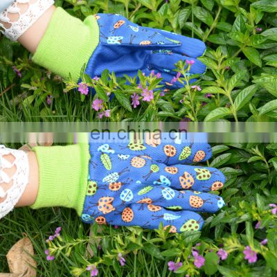 HANDLANDY garden line gardening gloves,Blue printing cotton children garden gloves