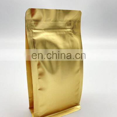 China Supplier RTS Ready to Ship 1LB 16oz 12oz Golden Coffee Bags Flat Bottom Pouch Bag With Ziplock Degassing Valve Zipper