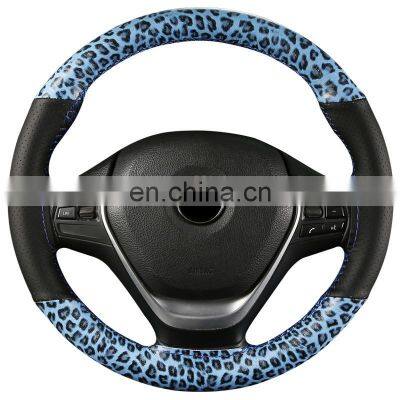 Hot sale Leopard Print Car Steering Wheel Cover DIY with Needle Thread Artificial Soft Leather Car Covers 38cm Universal