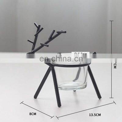 Fawn Bulk Black Gold Geometric Wedding Metal Glass Home Decor Candles Holder photo-4