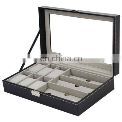 Multi-grids PU Leather Watch Storage Box Glasses Organizer Jewelry Bracelet Case Display Holder