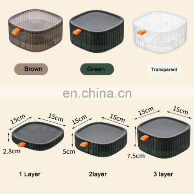 Plastic Jewelry Box Transparent Portable 3 Layer Compartment Square Ring Earring Storage Case Organizer