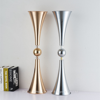 Metal Tall Silver Plated Tabletop Gold Trumpet Vase Flower Stand For Wedding Centerpieces