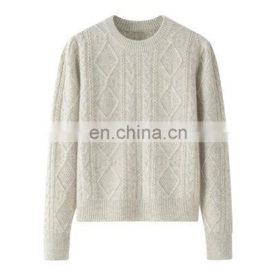 New Fashion Women's Casual 100% Pure Cashmere Pullover Soft Knitted O-Neck Sweater with Front Logo for Winter