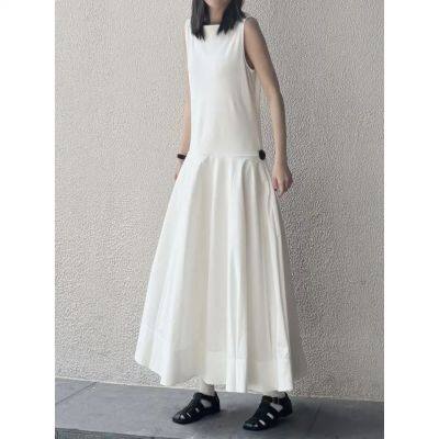 Women's Clothing: Boat Neck A-line Mid-length Dress, Solid Color Sleeveless Dress, 2025 Summer New Arrival