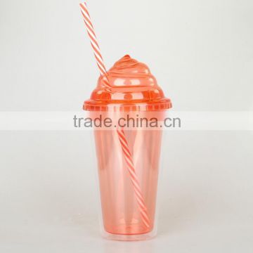 Double wall plastic drink tumbler for ice beverages food grade with straw and pp lid