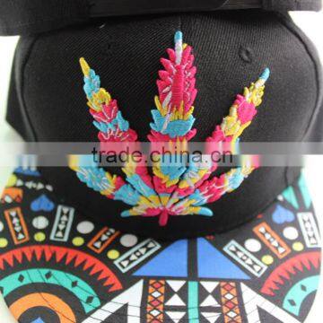 Wholesale Leaf Embroidery Printed Flat Brim Man Women Snapback Cap Cheap