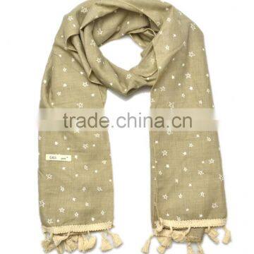 Hot Selling Star Printed Tassel Lace Brim Sewed Boys Girls Kids Linen Cotton Scarf photo-6