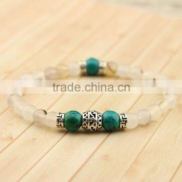 BRP1295 Matte natural white agate & Chrysocolla beaded Spritual Bracelet,healing stone bracelet