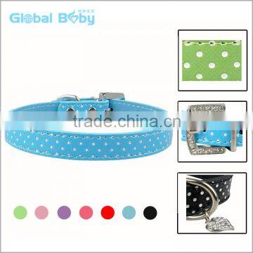 Wholesale China Polka Dots Plain Leather Dog Collars With Heart Pendant Charms