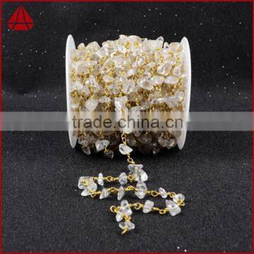 Silver & Gold Plated Clear Quartz Handmade Bead Wire Wrapped Rosary Chain Roll photo-4