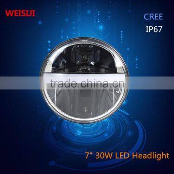 New arrival and smart design 7" round headlight LED LIGHTS To motorcycle 30 w