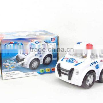 Battery operated bump and go police car with music and flashing light