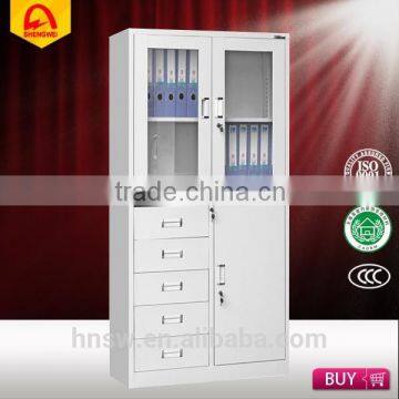 Factory supply office file cabinet/metal locker with drawers and glass door