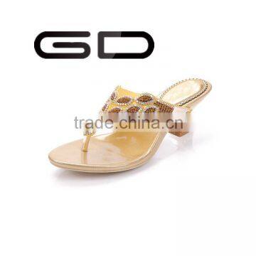 Latest pretty beach thick heel cheap jewel luxury women chunky slippers shoes