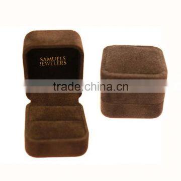 small cute brown velvet ring box with slot