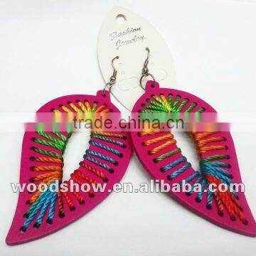 Hot Sale Colorful Thread Leaf Wood Earring