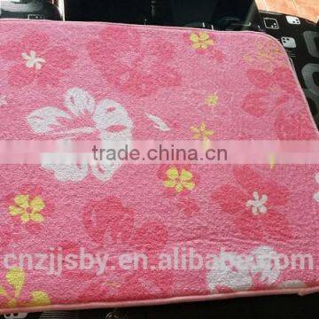 Dish Drying Mat (Pink Flowers Printed Terry Cloth+Stripe Terry Cloth+5mm Sponge)