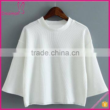 White Round Neck Elbow Sleeve Blouse Loose Blouse