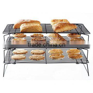 Kitchen 3 Tier Stackable Cooling Rack Tray Pies Food Bakery Chrome Plated Iron Wire Bread Cooling Rack photo-2