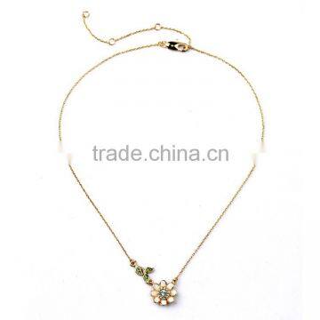 Marvelous gorgeous splendid posh leaf and Glaze sun flower pendant thin chain necklace