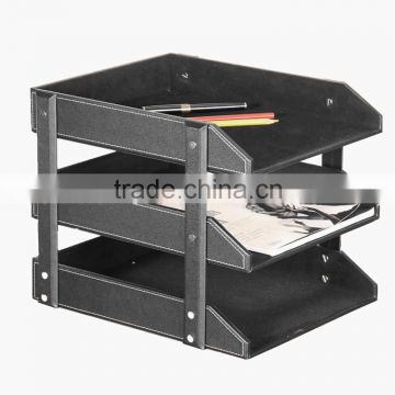 Creative Desktop leather three layer file rack three column office data frame A4 Notes file disk special finishing