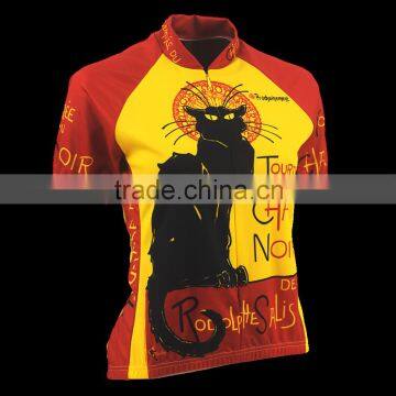 Black cat breathable China custom french unique cycling jerseys