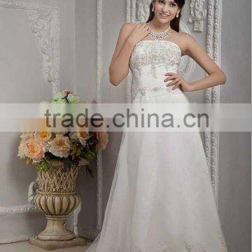 New Elegant Ivory Strapless A-line Floor Length Appliqued Satin Wedding Dresses xyy04-060