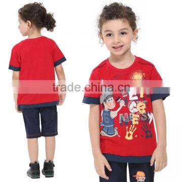 (CD1239) NOVA boy t- shirt sets 2015 summer short sleeve printed child t shirts sets wholesale clothing