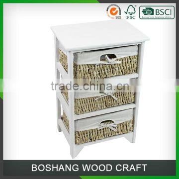 3 Drawers wicker basket wood storage shelves