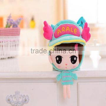 30*20cm beautiful customized blue plush Angel girl doll satchel with matched embroidery cap