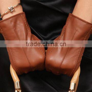 2016 new arrival stylish brown ladies leather gloves in lixian