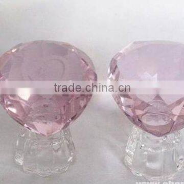 Pink Heart Paperweight Glass Diamond with light base