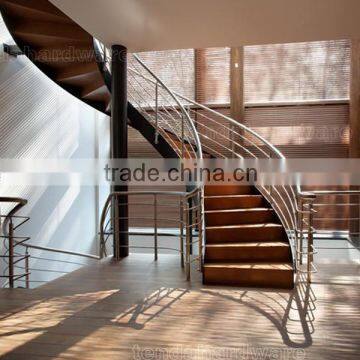 arc staircases with wood tread and closed riser /curved stairs with stainless steel railing