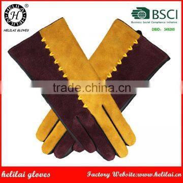 Helilai Gloves Factory Fashion Contrast Color Ladies Suede Leather Gloves In Europe