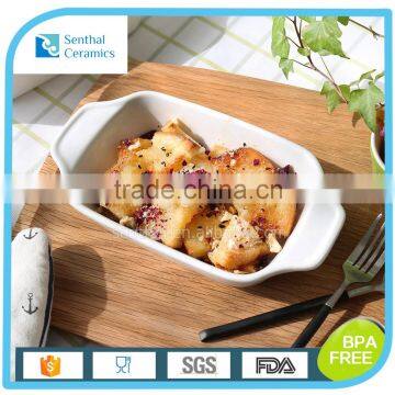 Chaozhou fengxi porcelain white baking pan with handles for home restaurant