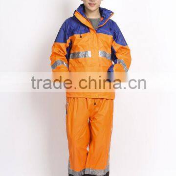 customized raincoat high visible reflective tape wateproof breathable raincoat rainsuit with pant