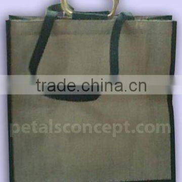 Laminated Natural Jute Shopping Bag With Wooden cane & Jute Web handle