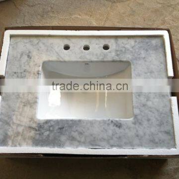 Miter cut carrara White Marble With Pre-attached Sink & Spashes