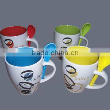 Ceramic simple design different color selections with spoon porcelain mug