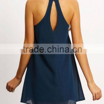 2016 Woman Sleeveless Lace Neck Hot Summer Chiffon Casual Short Dress, Plus Size Women Dress SY1601 photo-3