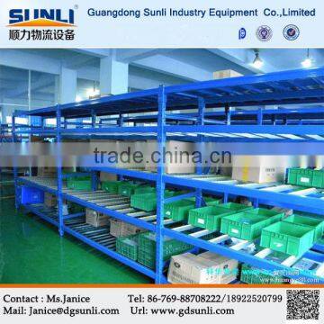 China Supplier Gravity Flow Storage Warehouse Mobile Carton Goods Shelf