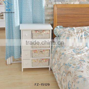 Modern Solid Wood Nightstands Bedside Table With Rattan/wicker Drawer