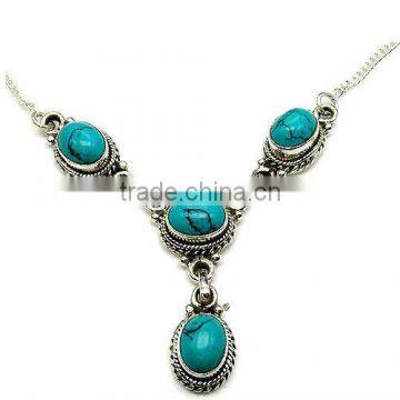 Indian Silver Necklace, Tibetan Turquoise Necklace, Fashion Necklace