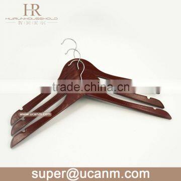 HRW-3010M hanger solid wooden suit hangers walnut finish with polished chrome hooks