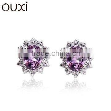 OUXI crystal diamond silver earring stud Y20110